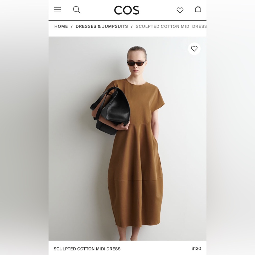 COS Brown Sculpted Cotton Midi Dress